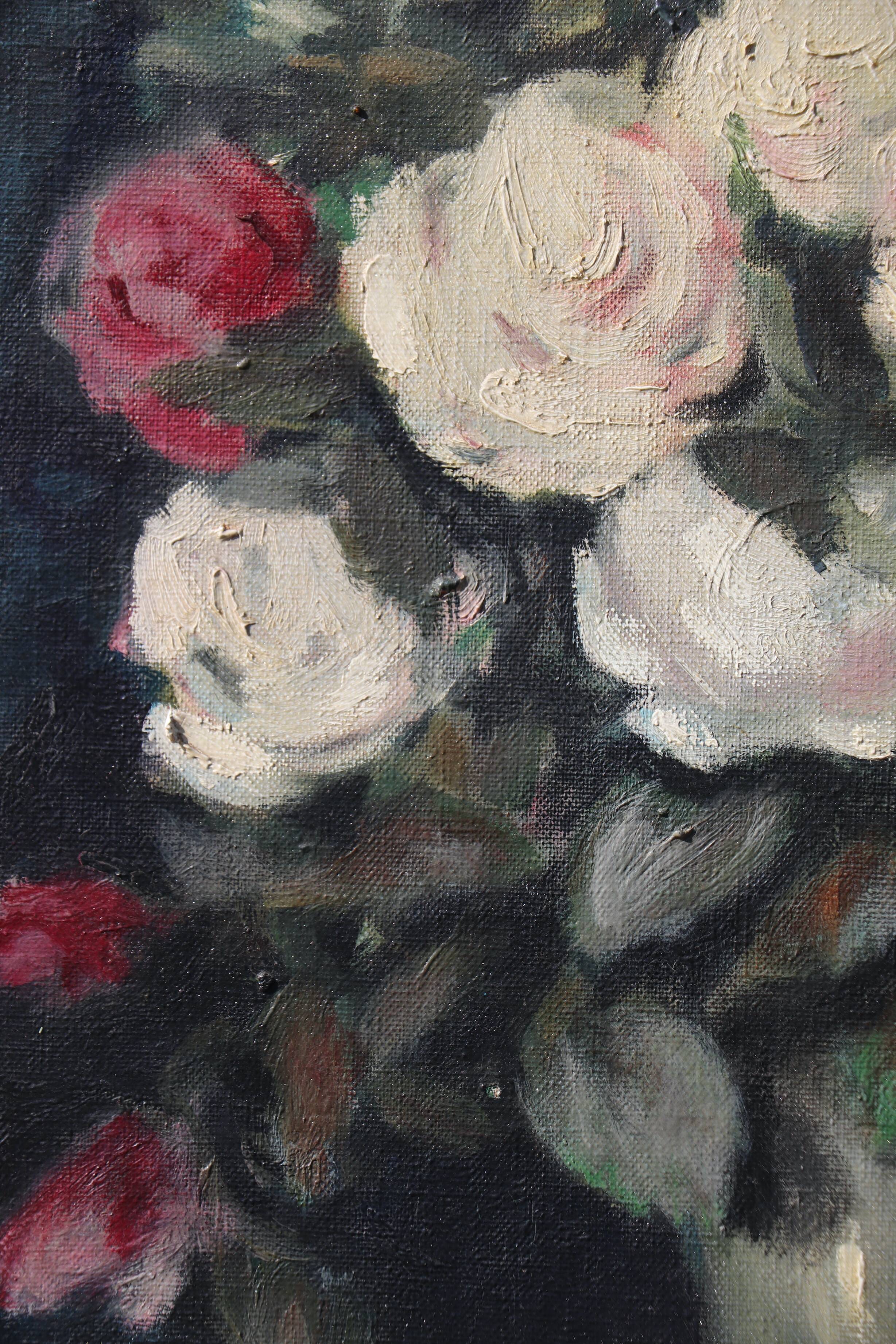 Huile sur toile bouquet de roses nature morte