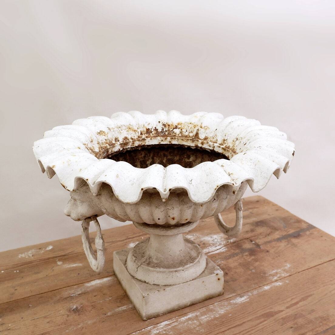 19th century cast iron basin, lion head handles