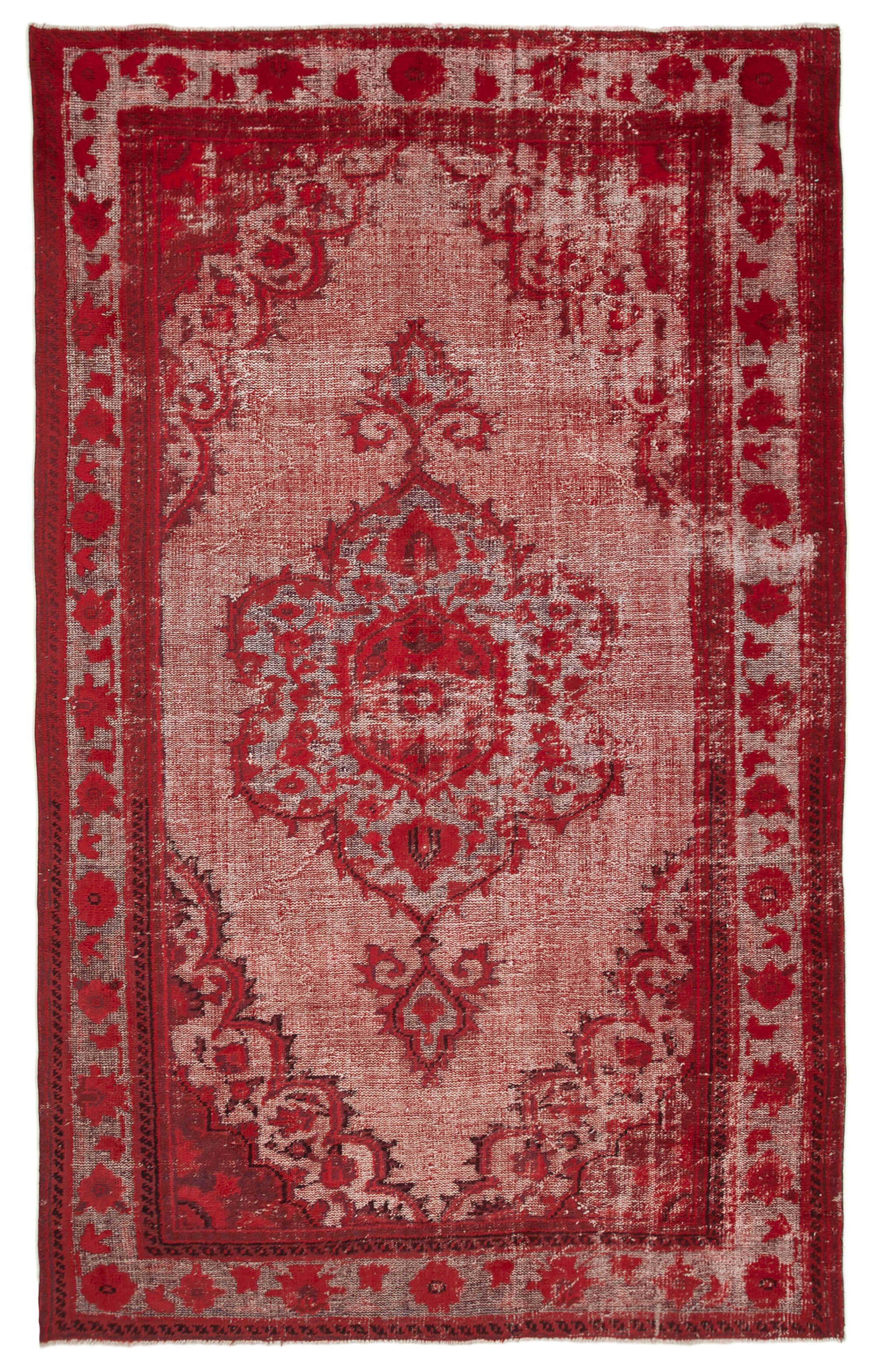 Handmade carved anatolian 1980s 215 cm x 341 cm red rug