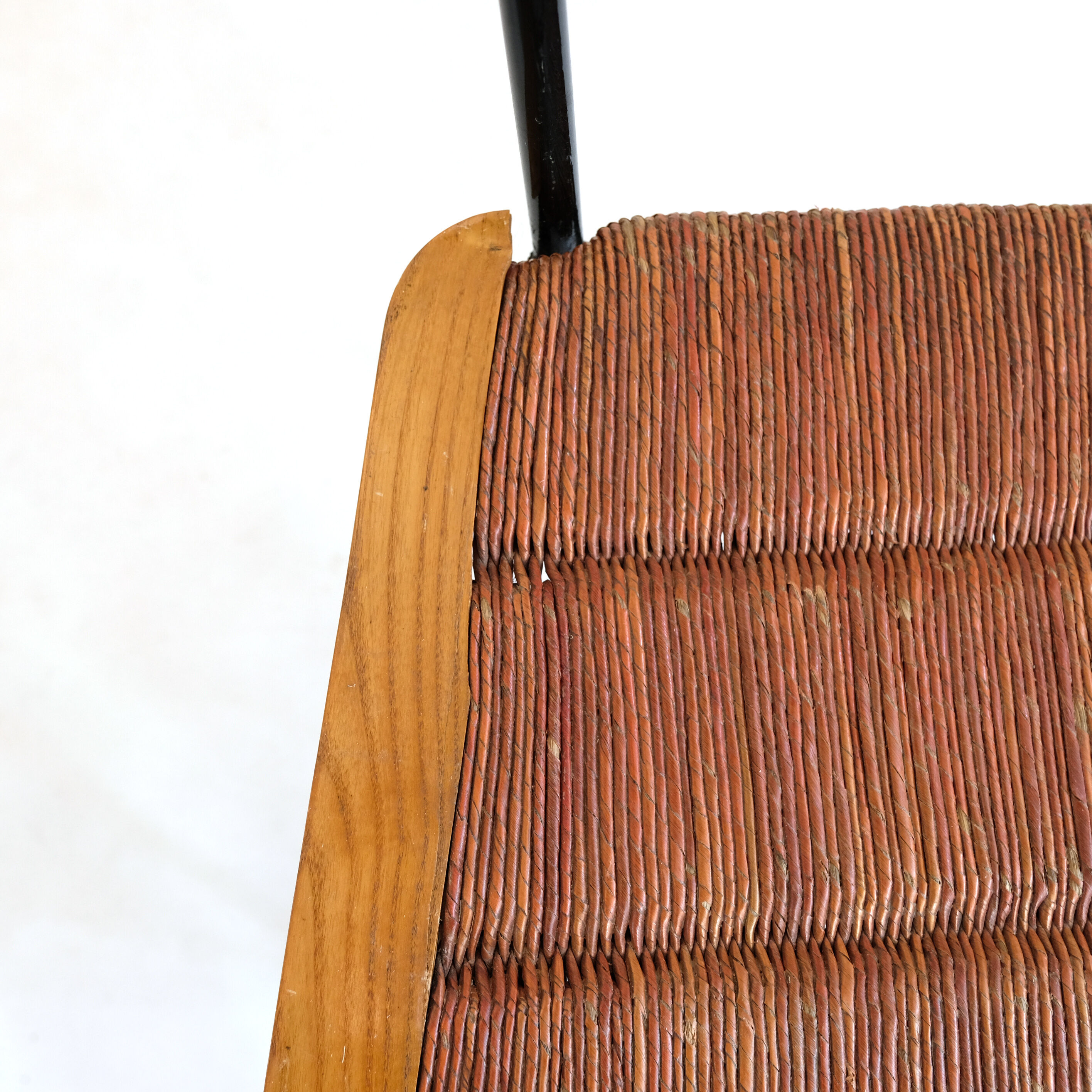 Suite of 6 chairs, wood straw and metal from the 50s