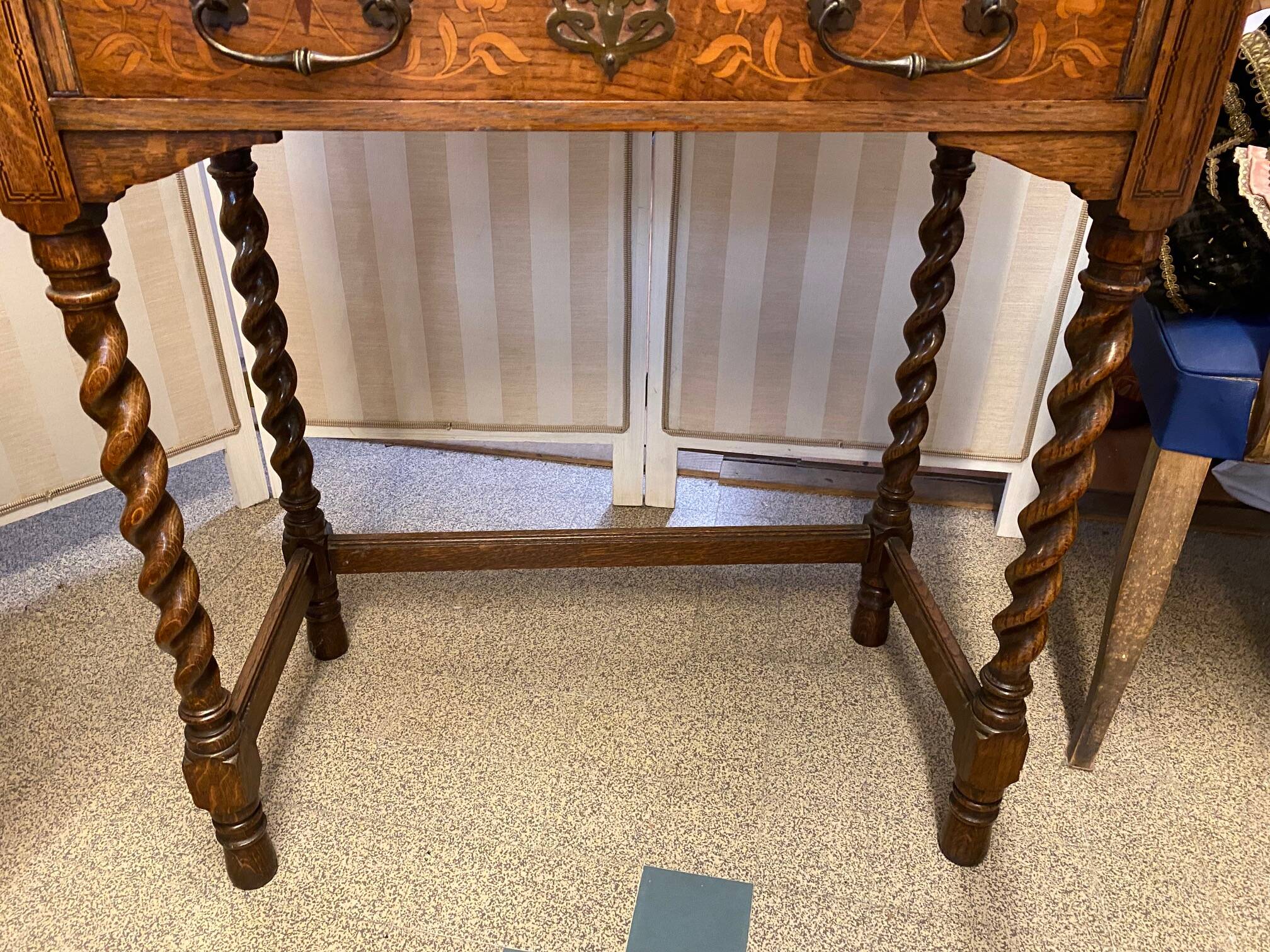 Lady bonheur du day secretary cabinet oak with marquetry and mother-of-pearl