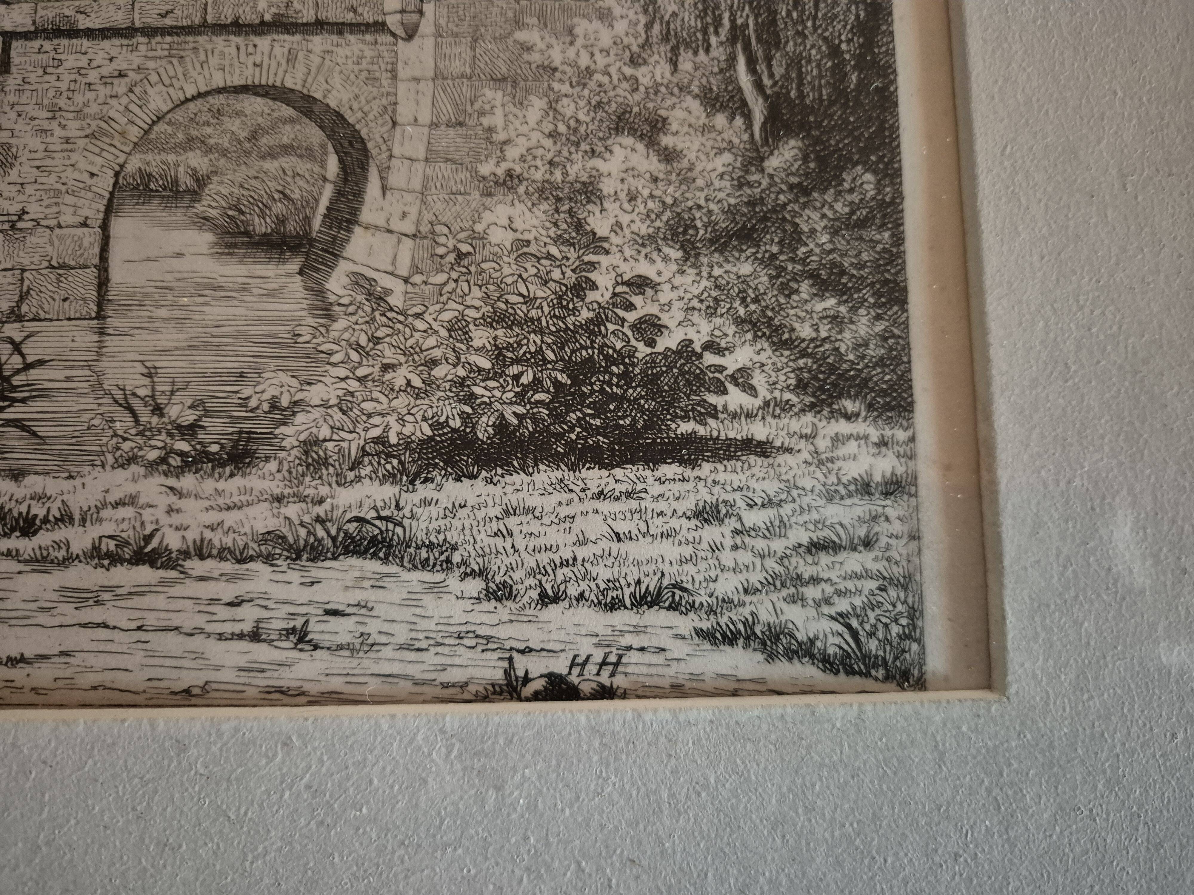 Etching The bridge of Frederiksborg Castle – The bridge at Frederiksborg Castle