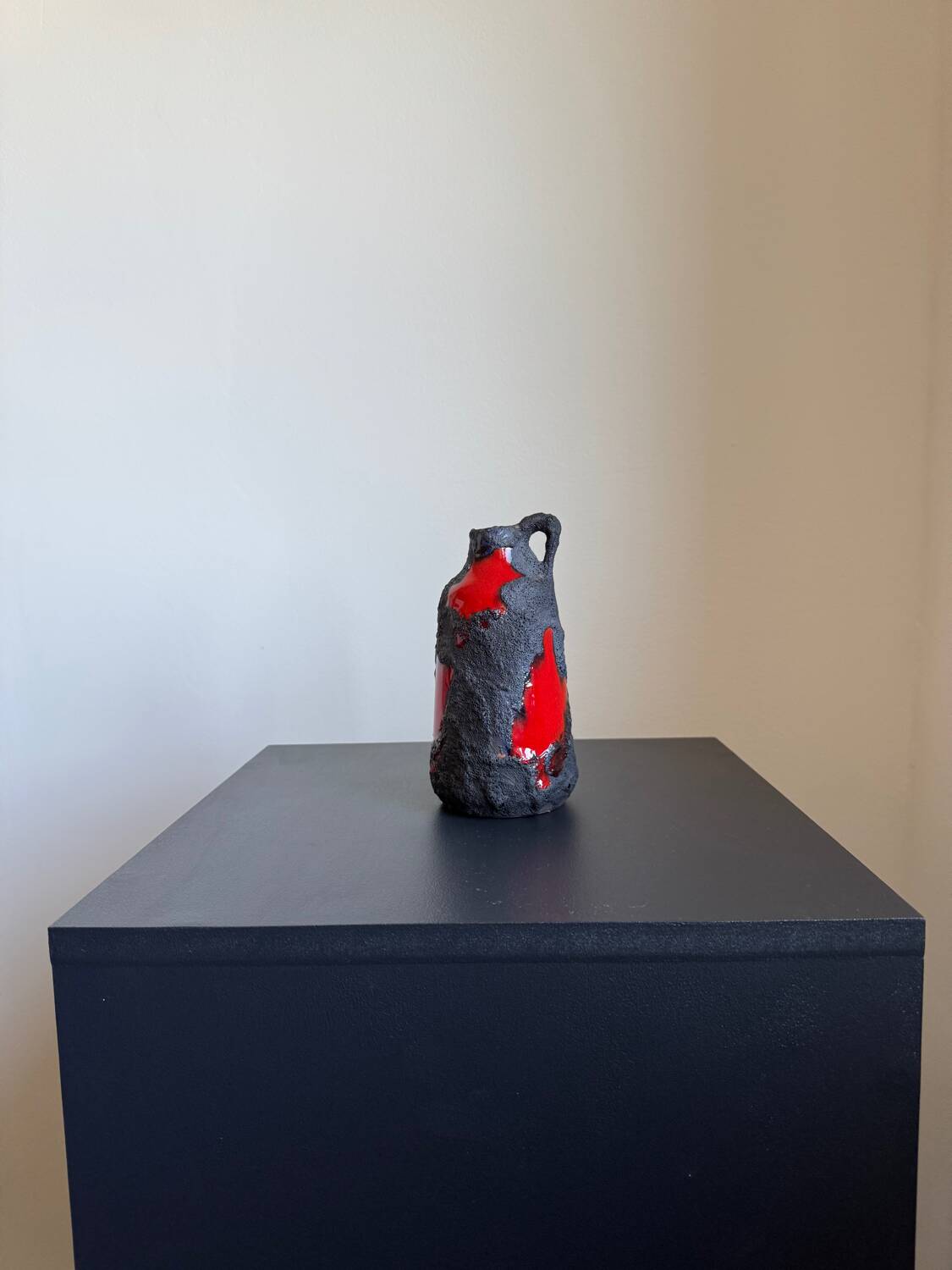 Vintage Mid Century Modern Fat Lava West German Black and Red Glazed V