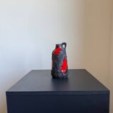 Vintage Mid Century Modern Fat Lava West German Black and Red Glazed V