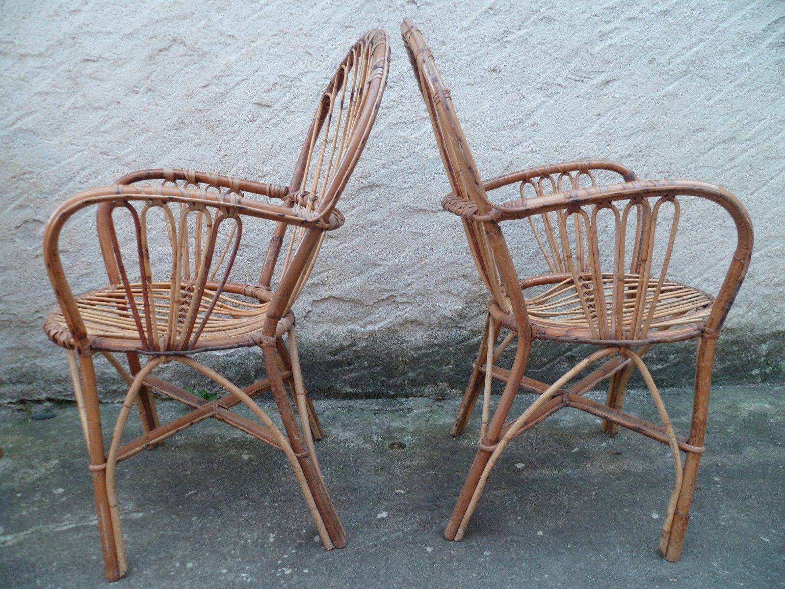 Suite of 4 chairs in bamboo wood curved