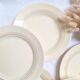 Vintage cream, orange and blue dinner plates.