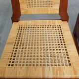 Set of 2 Wooden Art Deco Dining Chairs with Woven Cane Seat and Backrest