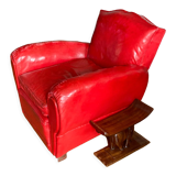 2 club chairs "moustache", 30s, in red leather