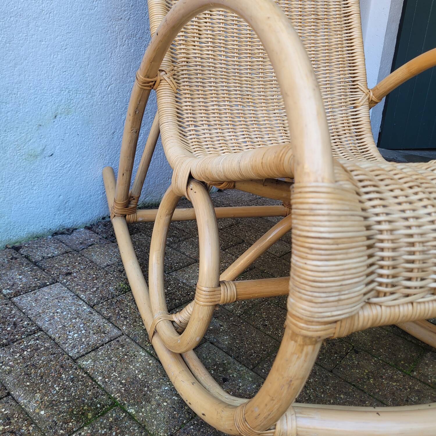 Rattan and bamboo rocking chair — Vintage bohemian style, 1970s