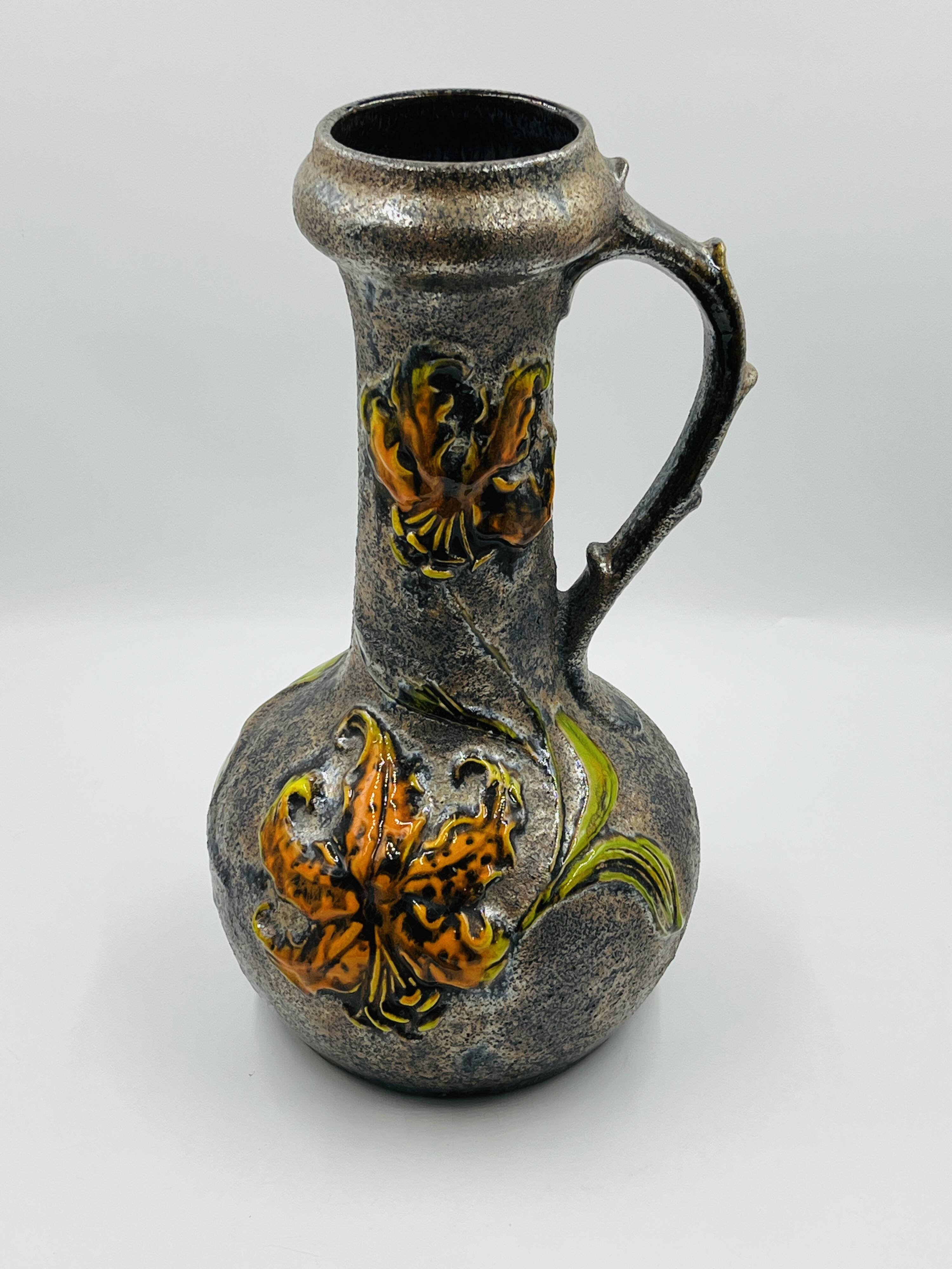 Large vintage floral relief vase