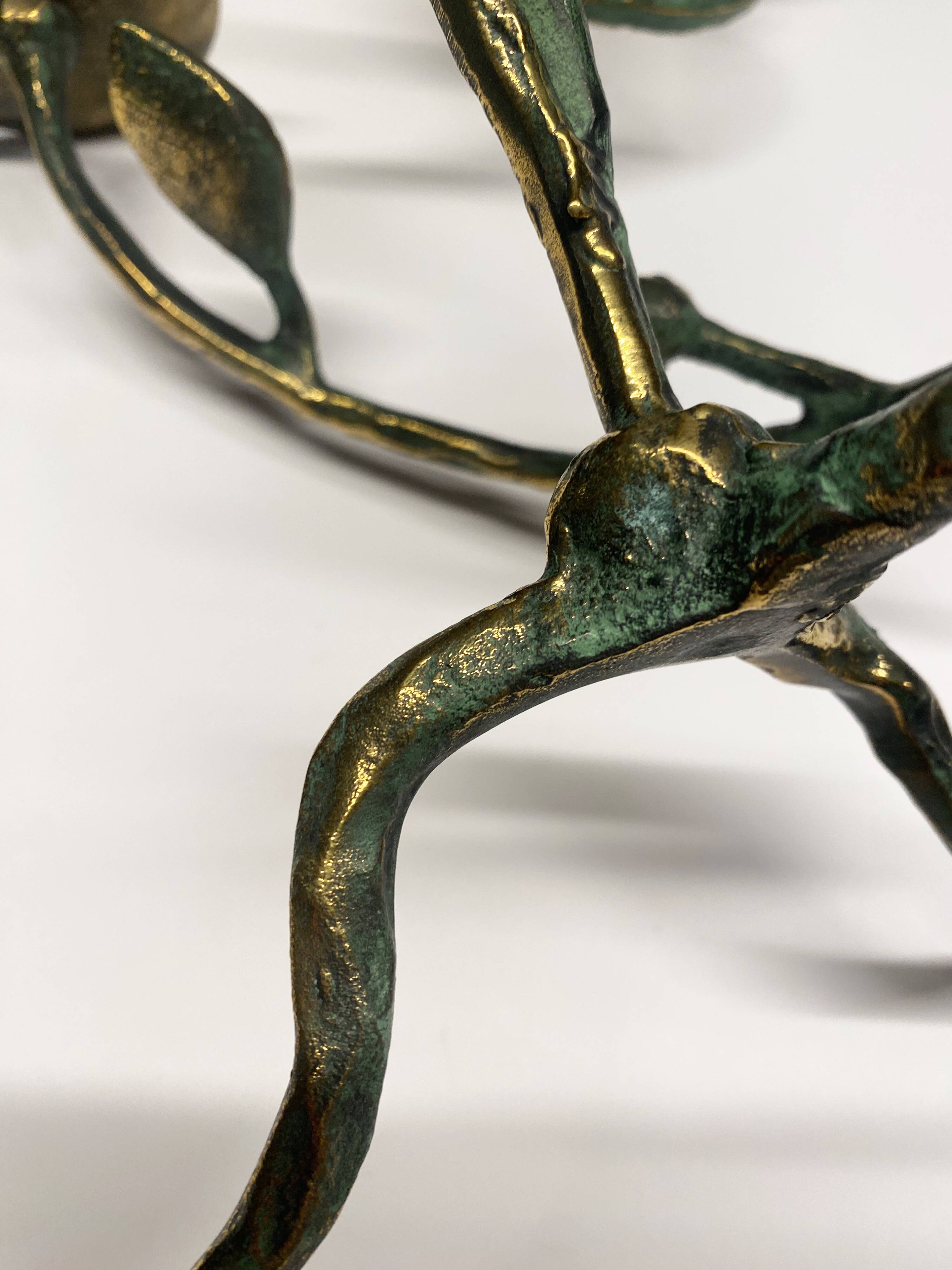 Sculptural bronze candlestick with a patina in the style of Giacometti, 1990.