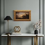 Antique landscape painting with men-at-arms from the 17th century