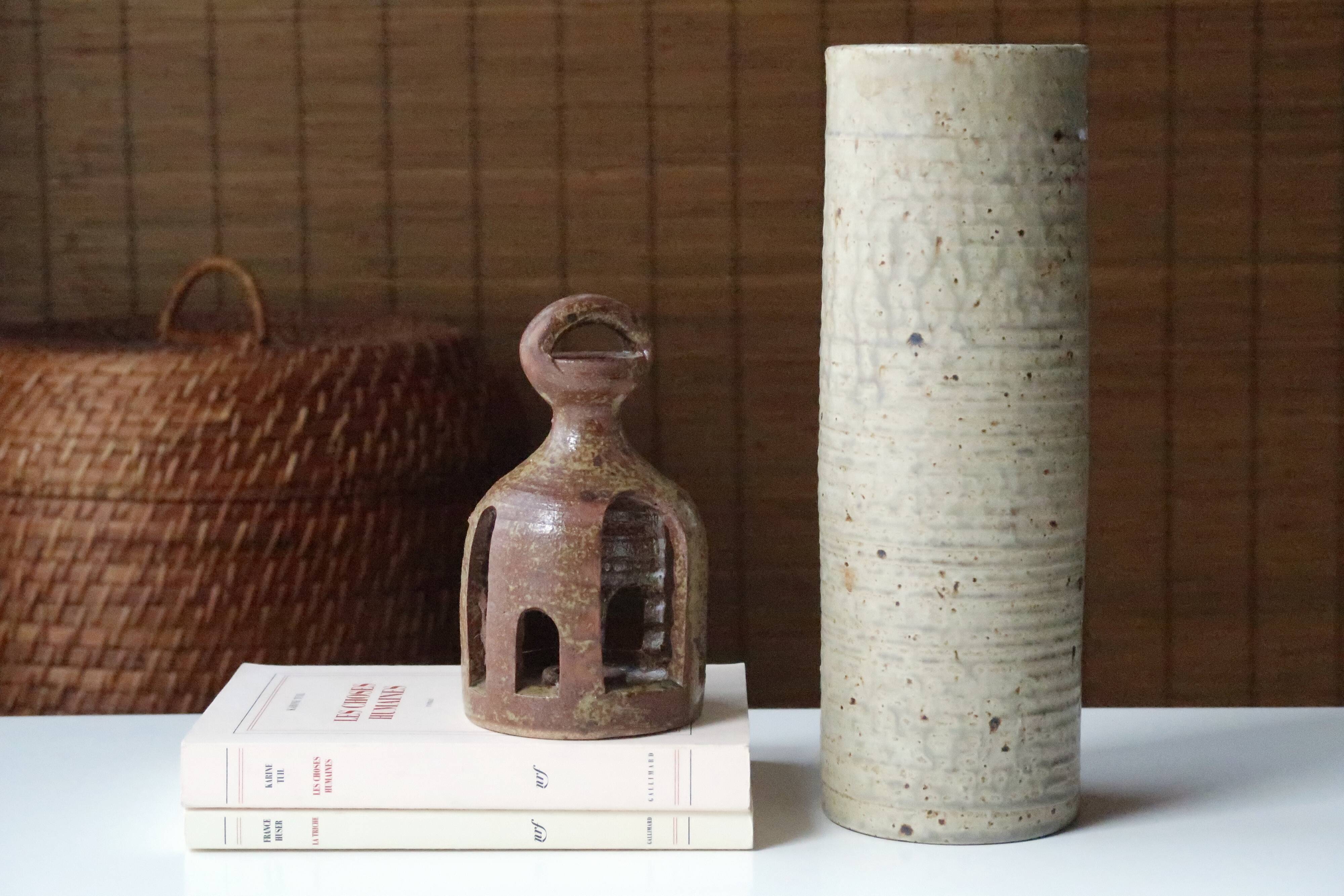 Vase rouleau en grès signé bodin, années 70