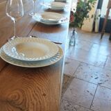 Solid oak farmhouse table with central drawer and extension