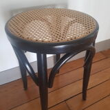 Wooden and rattan tabouret