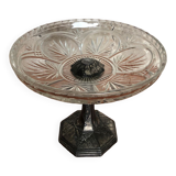 Old centerpiece cut art deco glass + foot silver metal vintage #a285