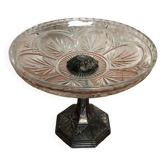 Ancienne coupe centre de table art déco verre + pied métal argenté vintage #a285