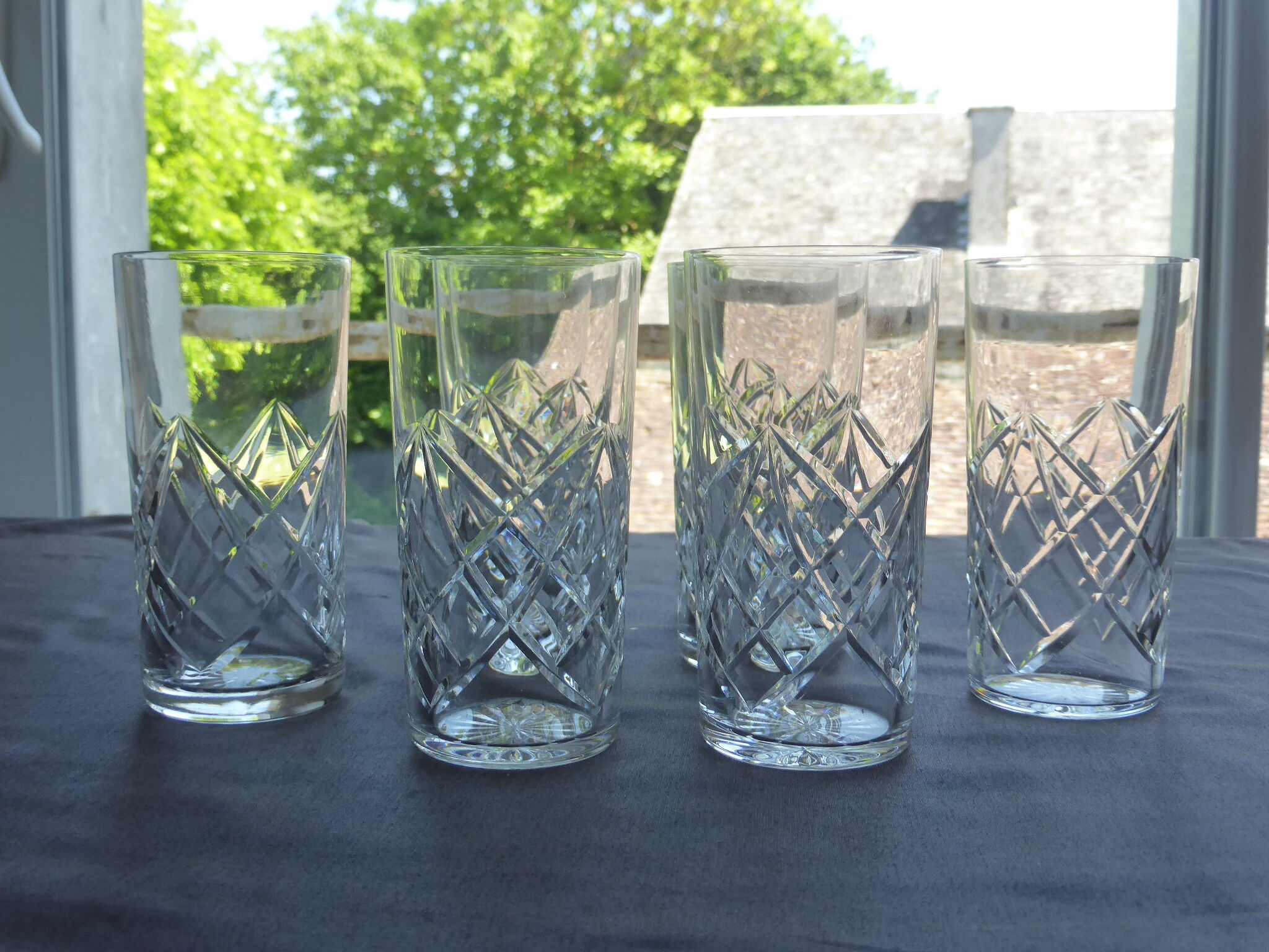 8 Verres à orangeade en cristal de Saint Louis-Décor de croisillons