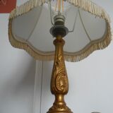 Lamp with brass foot and fringed lampshade