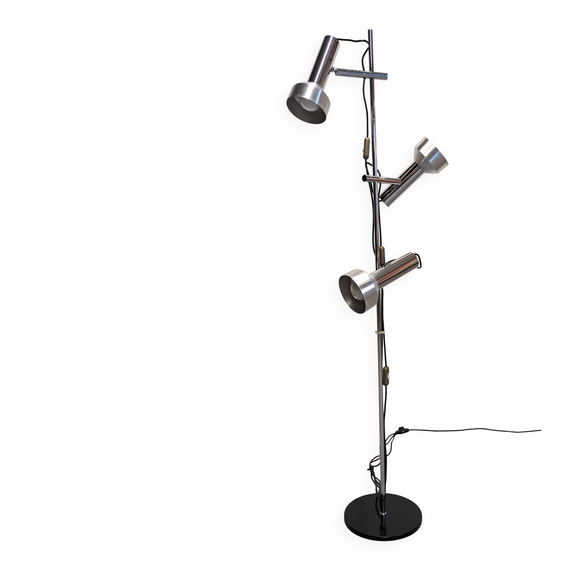 Three-spot floor lamp in chrome metal by Philips, Netherlands circa 1970.