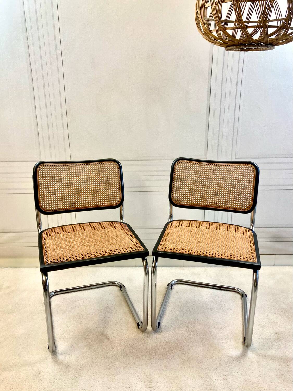Pair of vintage B32 chairs – caning and chrome
