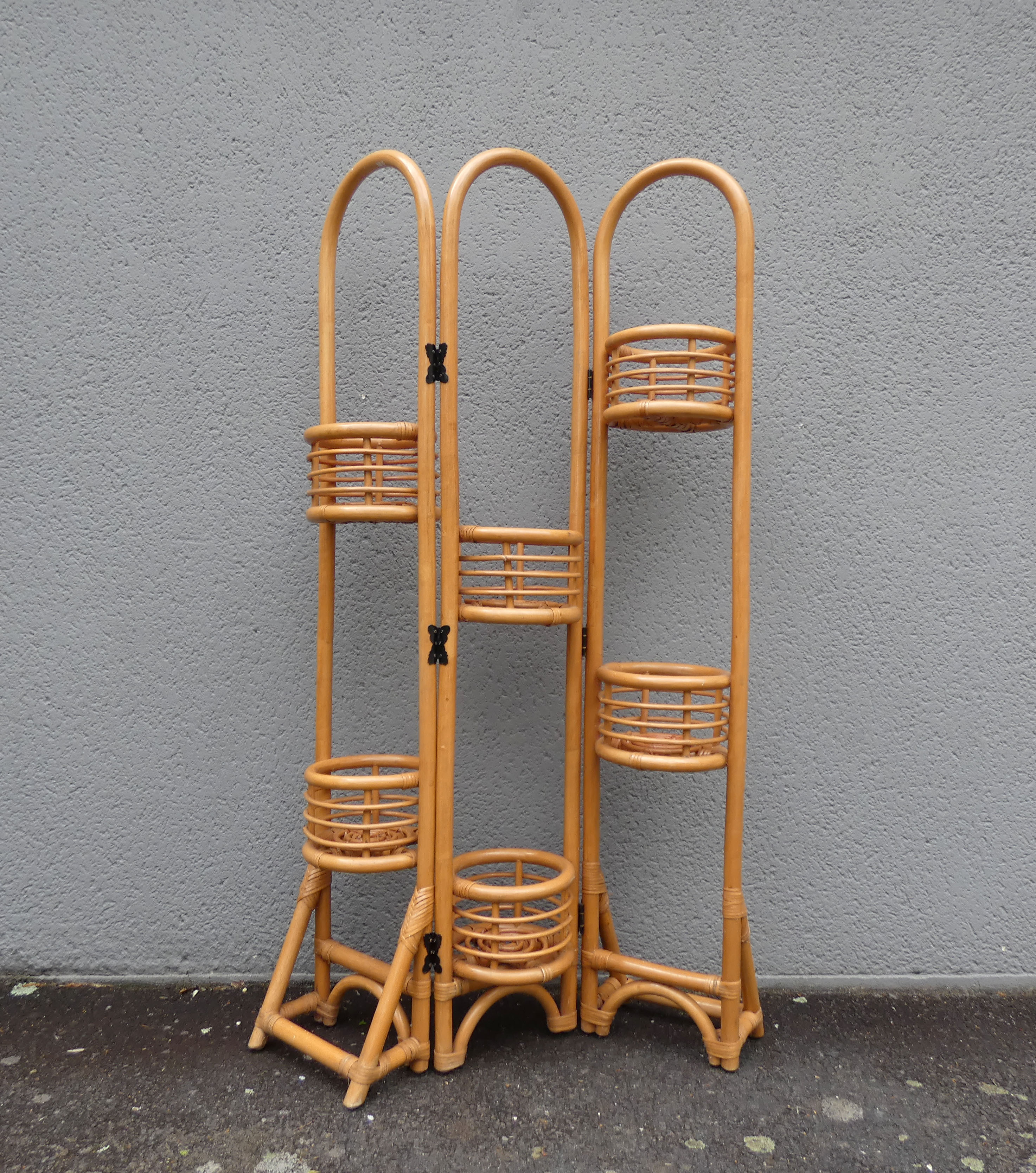 old vintage rattan plant screen