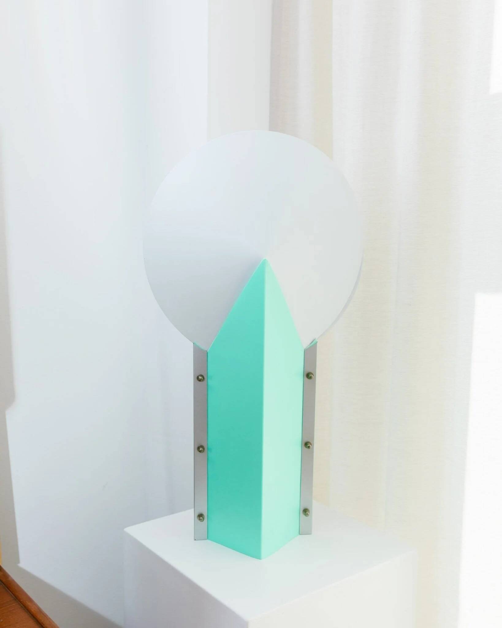Mint green metal table lamp Slamp Moon by Samuel Parker with white disc shade, vintage 1990s design