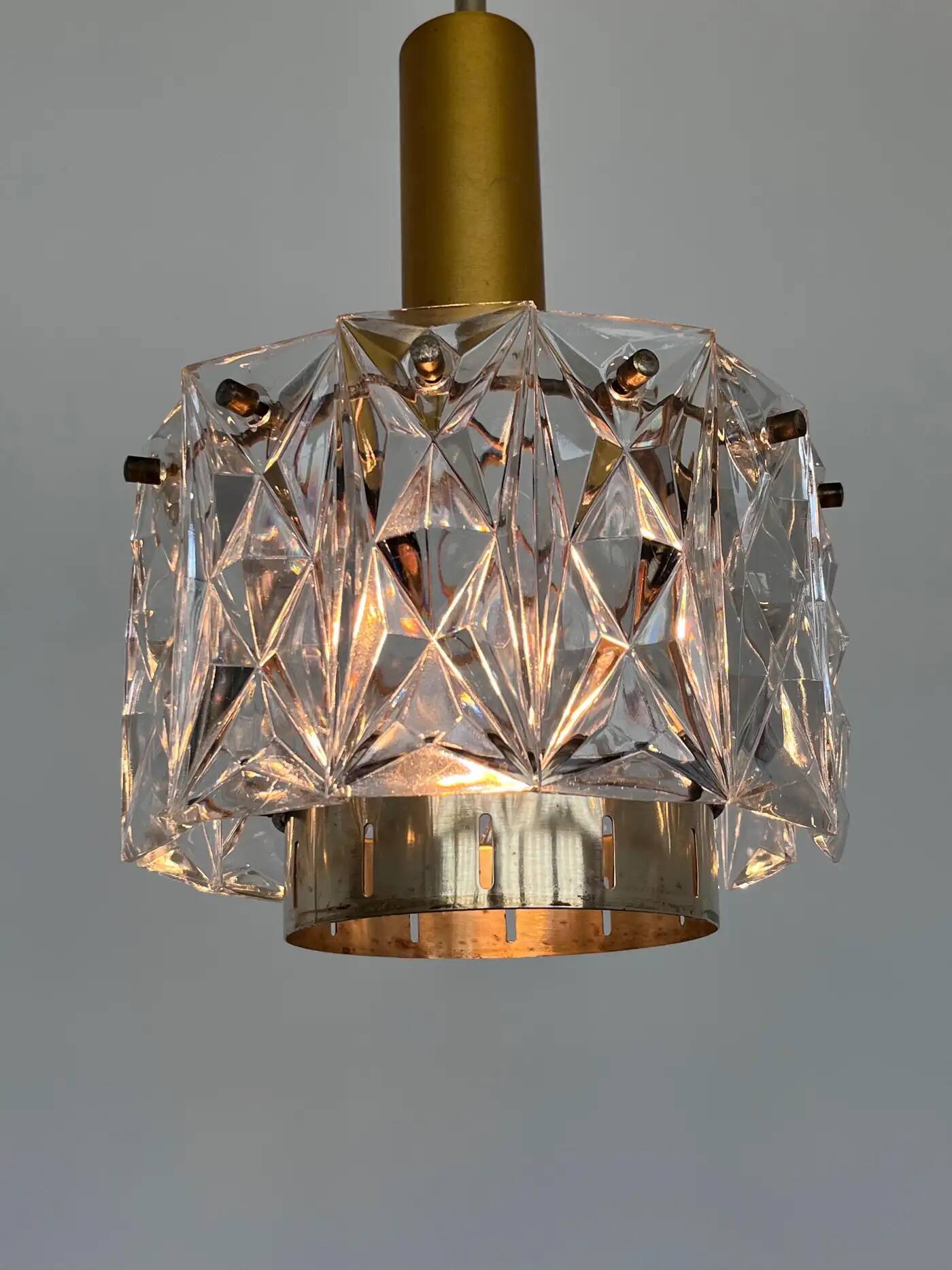 Pair of midcentury glass chandeliers/pendants by Kinkeldey, Germany, 1970s