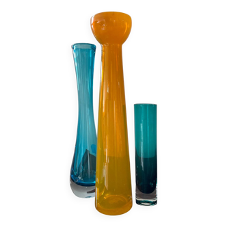 Trio of vintage glass paste vases