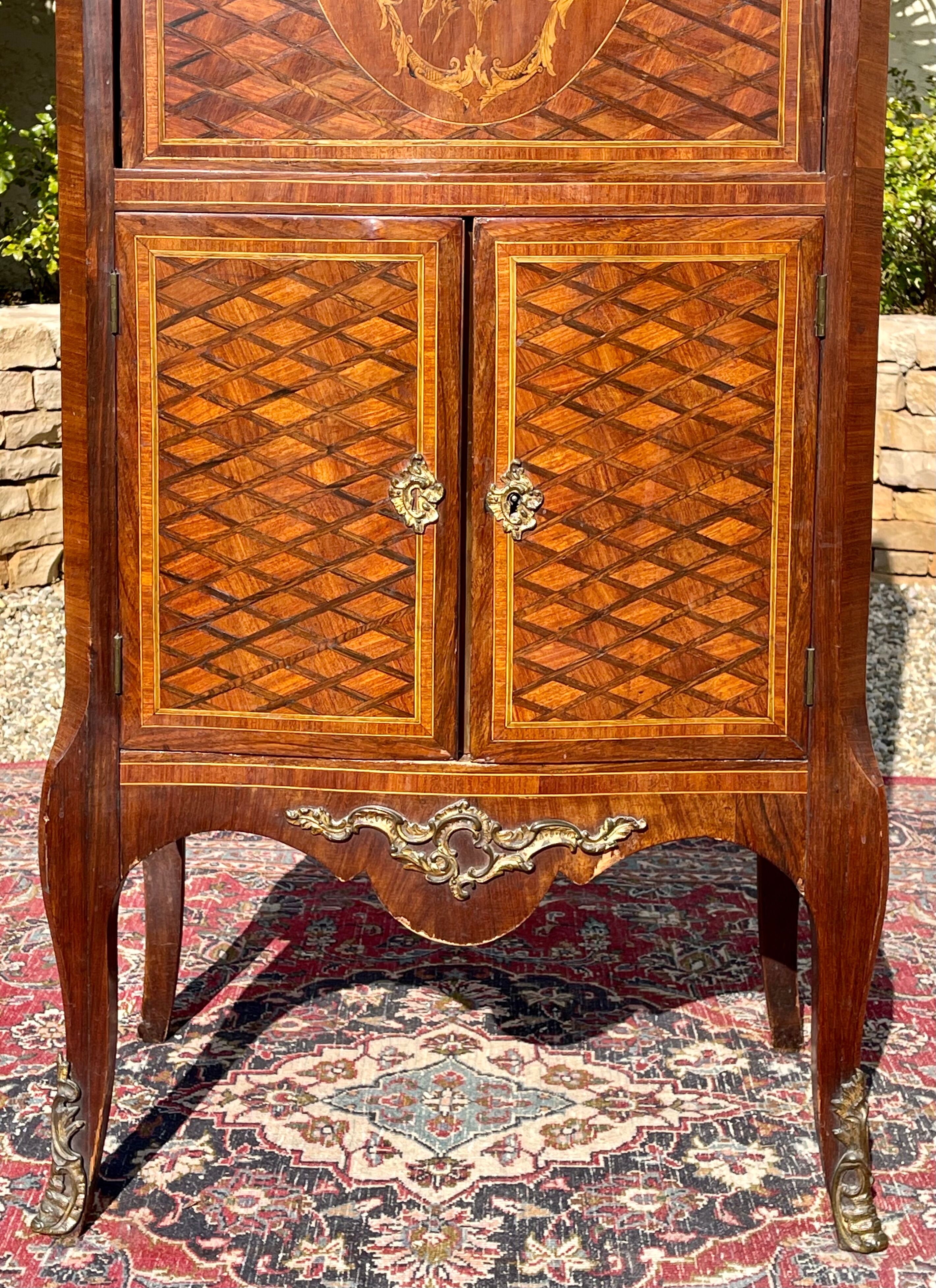 Small secretary in Marquetry of Losanges and Bronze
