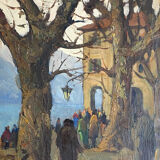 Hst painting "lake orta" cusio italy pino pessina da castanedo (1911 / 1991)