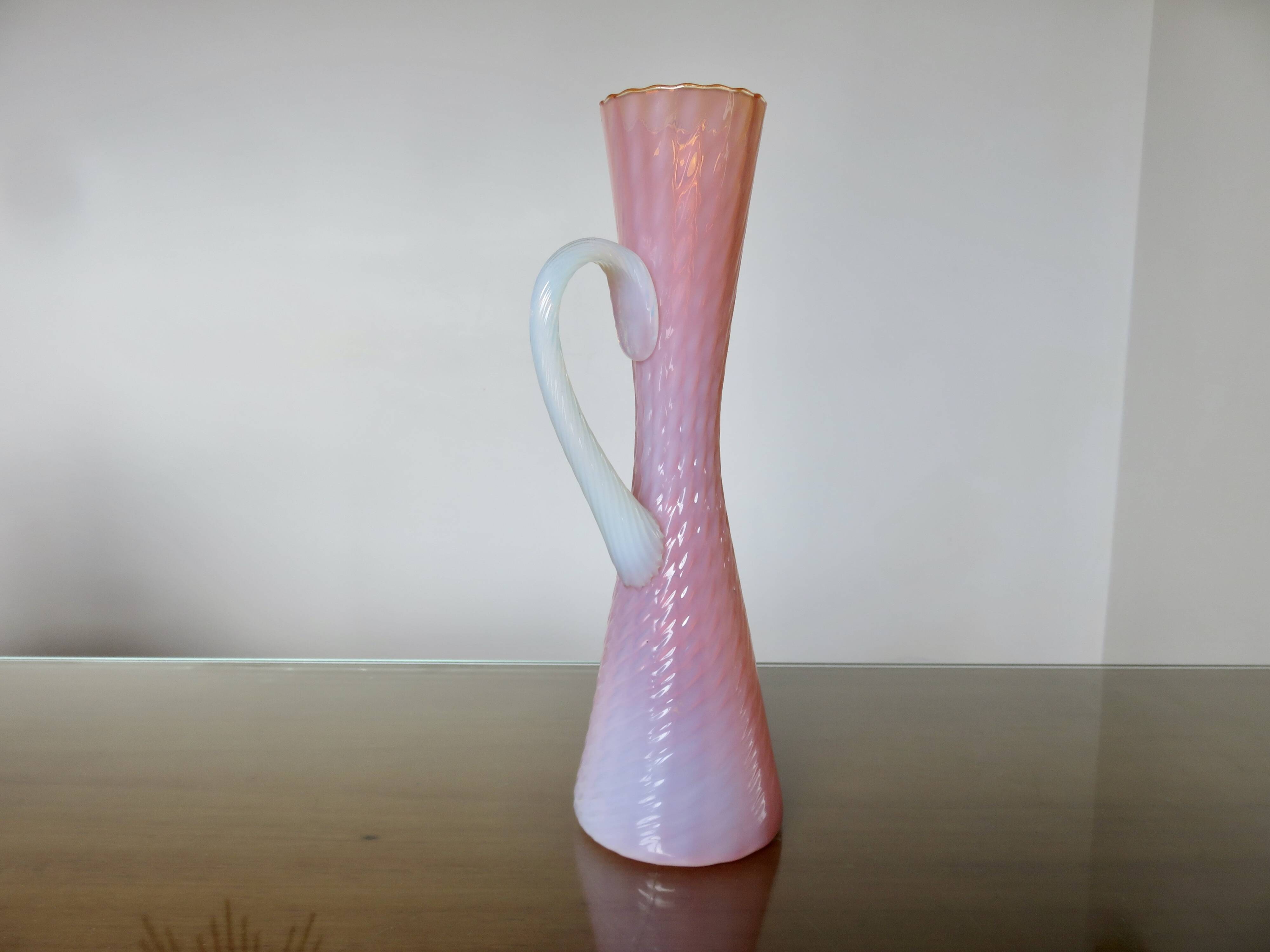 Vase, soliflore stelvia glass, italy, pink, orange and opalescent, 1960s