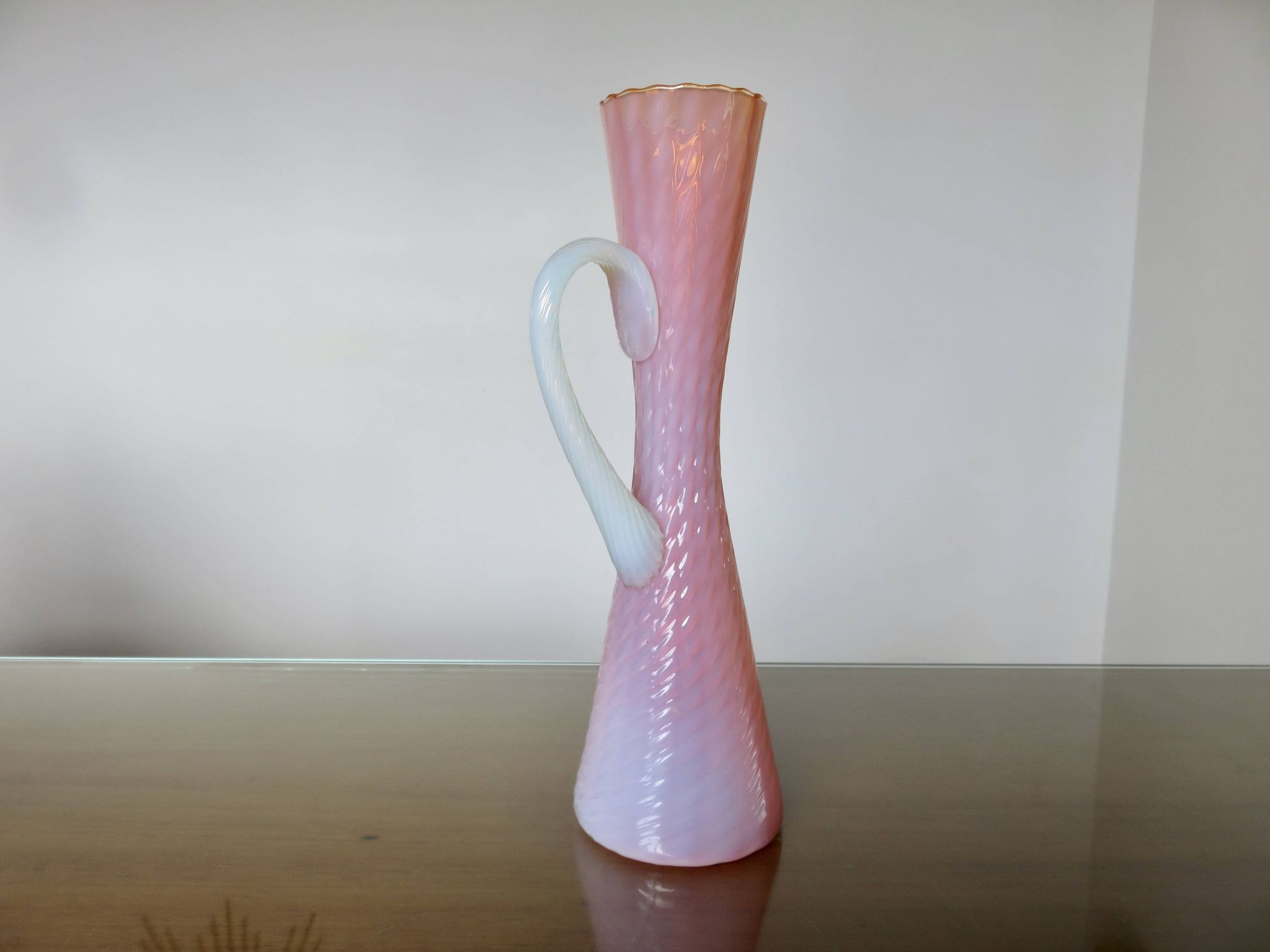 Vase, soliflore stelvia glass, italy, pink, orange and opalescent, 1960s