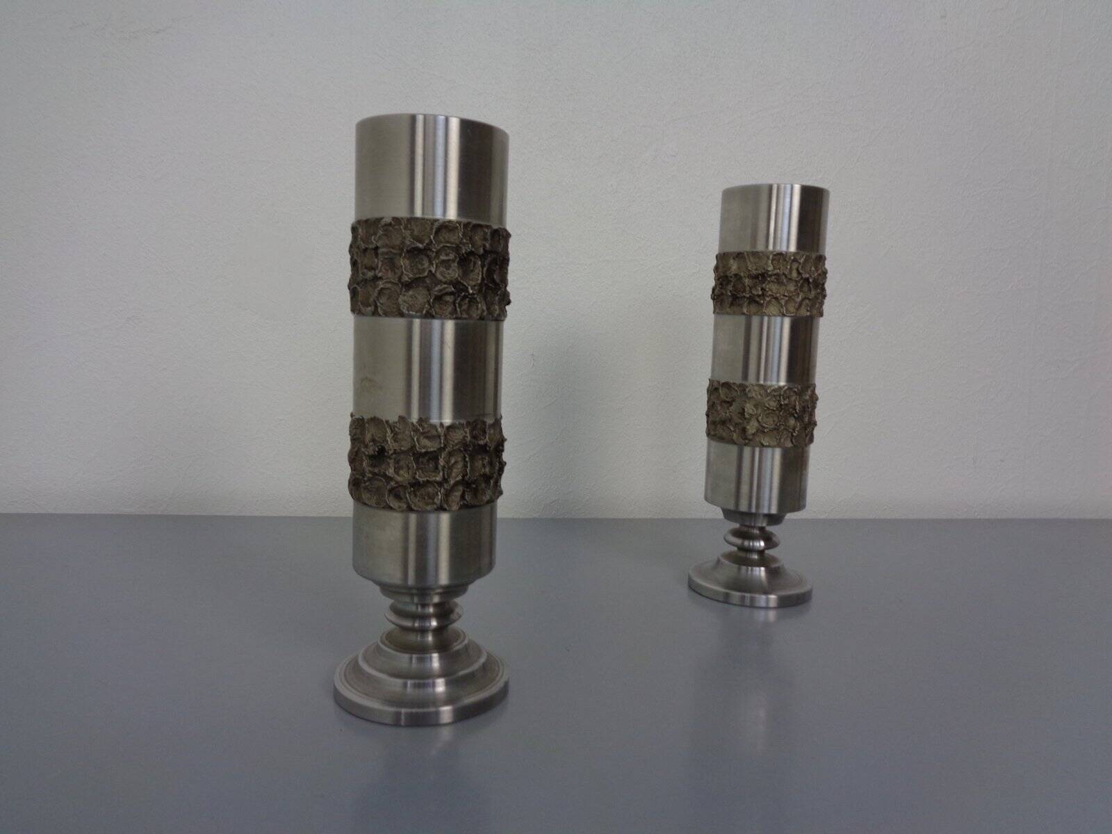 Brutalist German vases in stainless steel, 1960s, set of 2