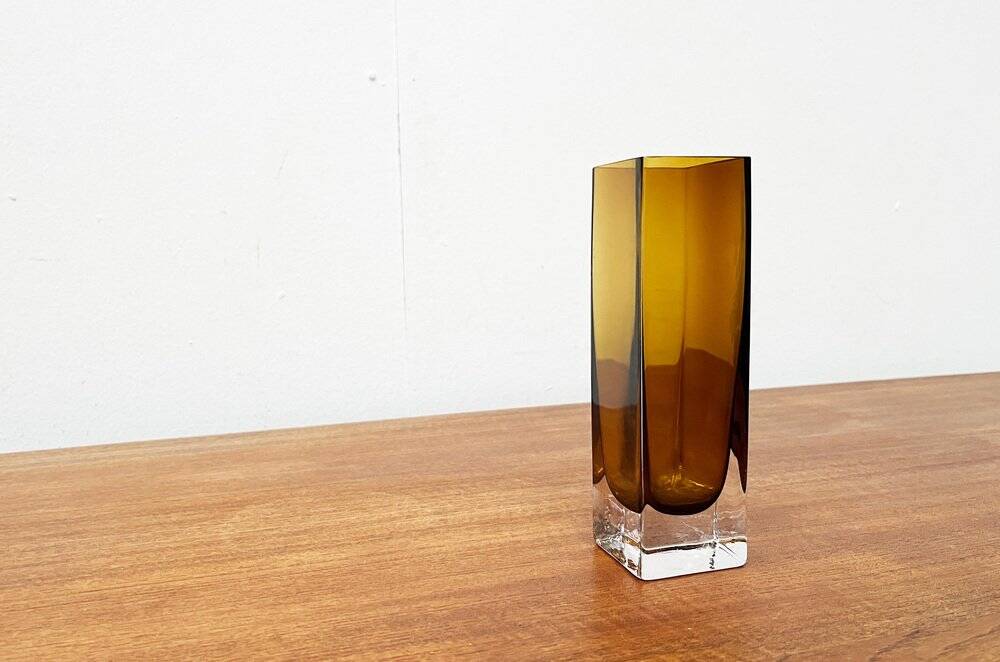 Mid-century minimalist amber coloured glass vase, 1960s.