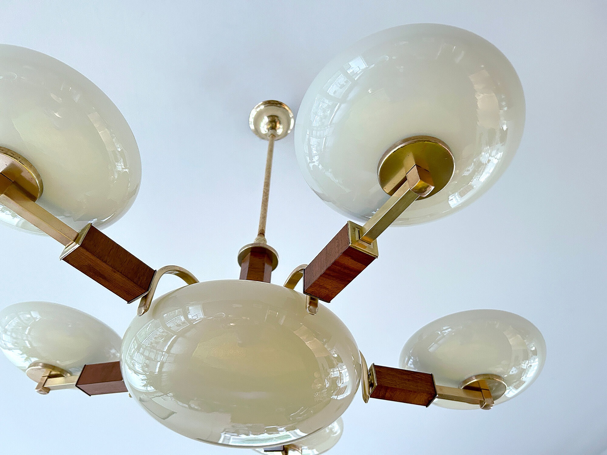 Art deco chandelier, glass, wood and glass, 30s