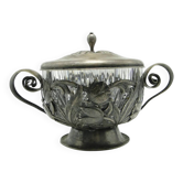 Sucrier Art Nouveau, laiton argenté, verre, Pologne, années 1960.