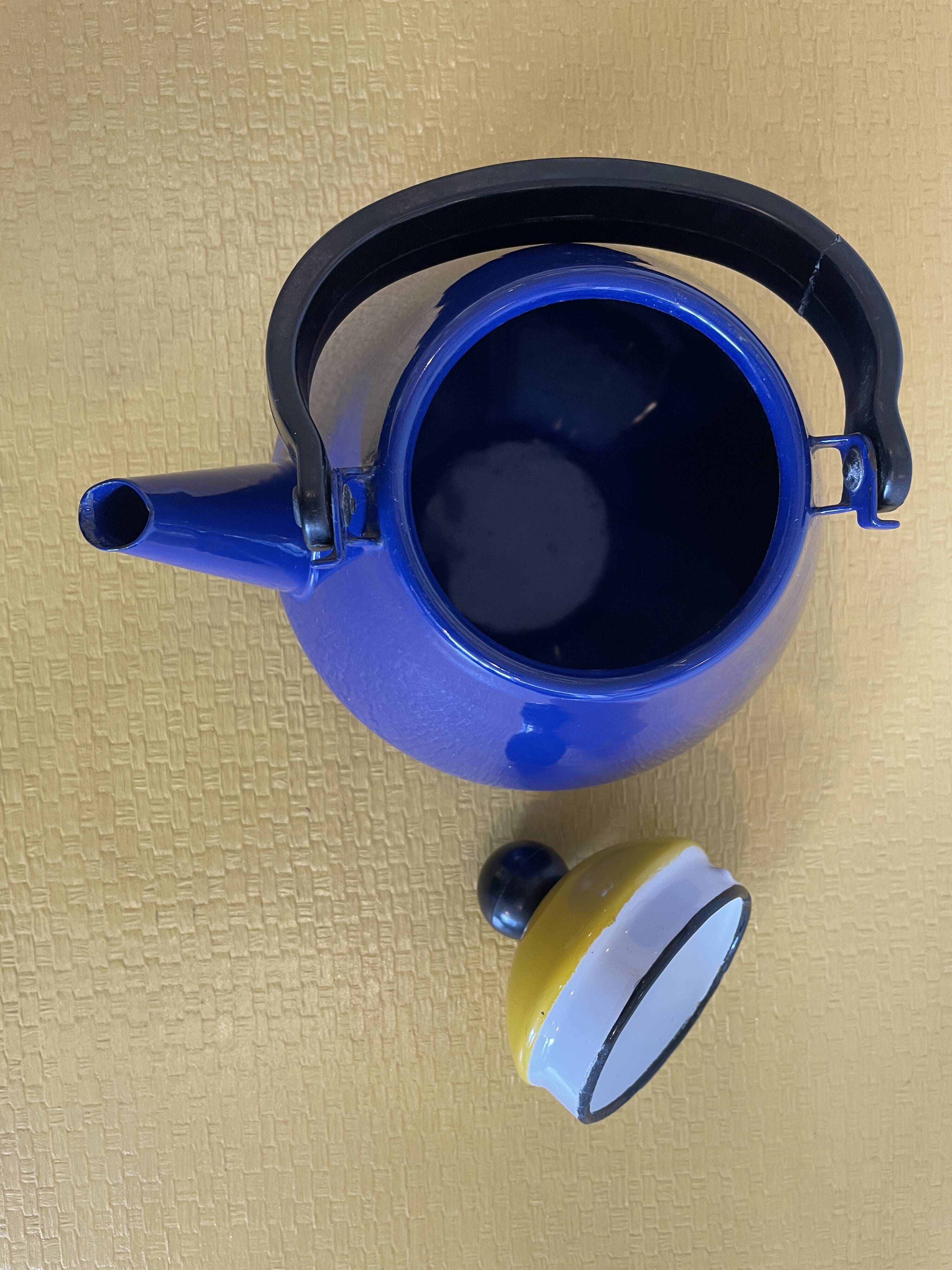 Yellow and blue enamel kettle