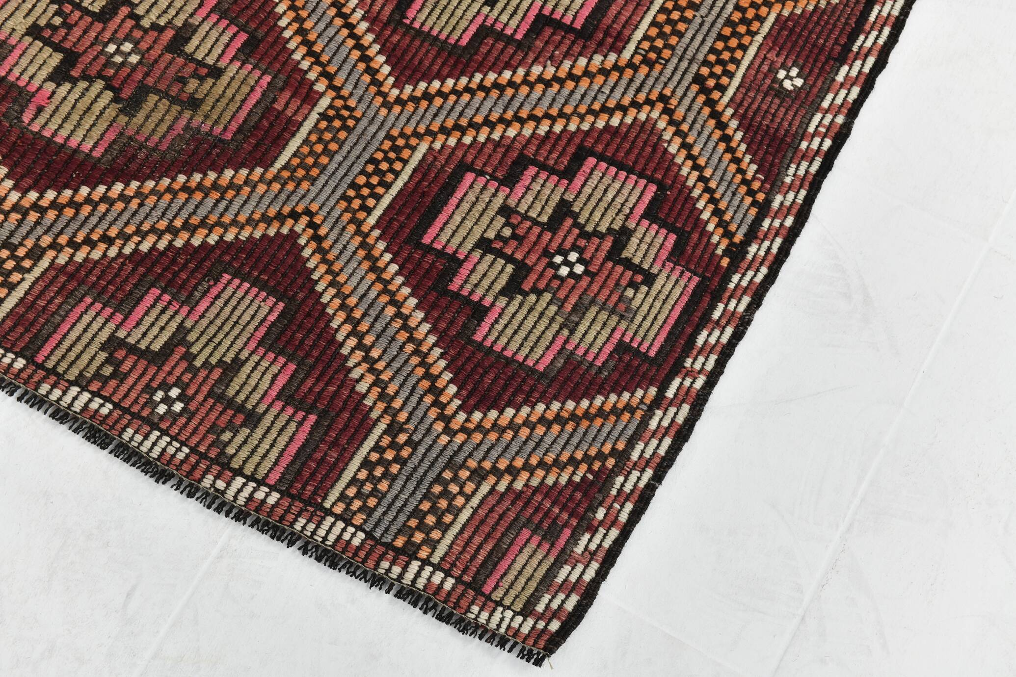 Burgundy & Red Stars Pattern Kilim Rug, 188x309Cm
