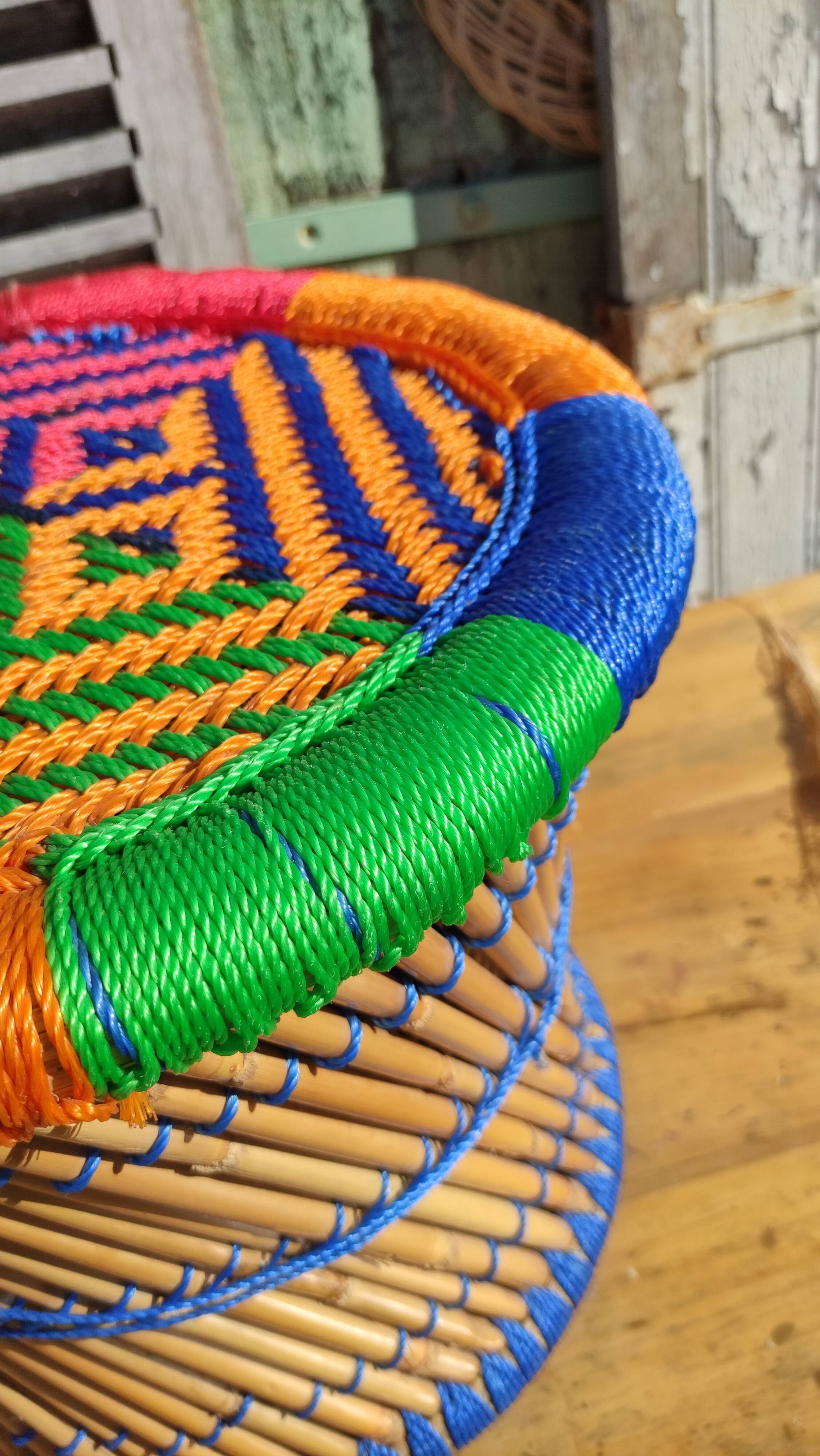 Bamboo stool and ethnic and bohemian rope