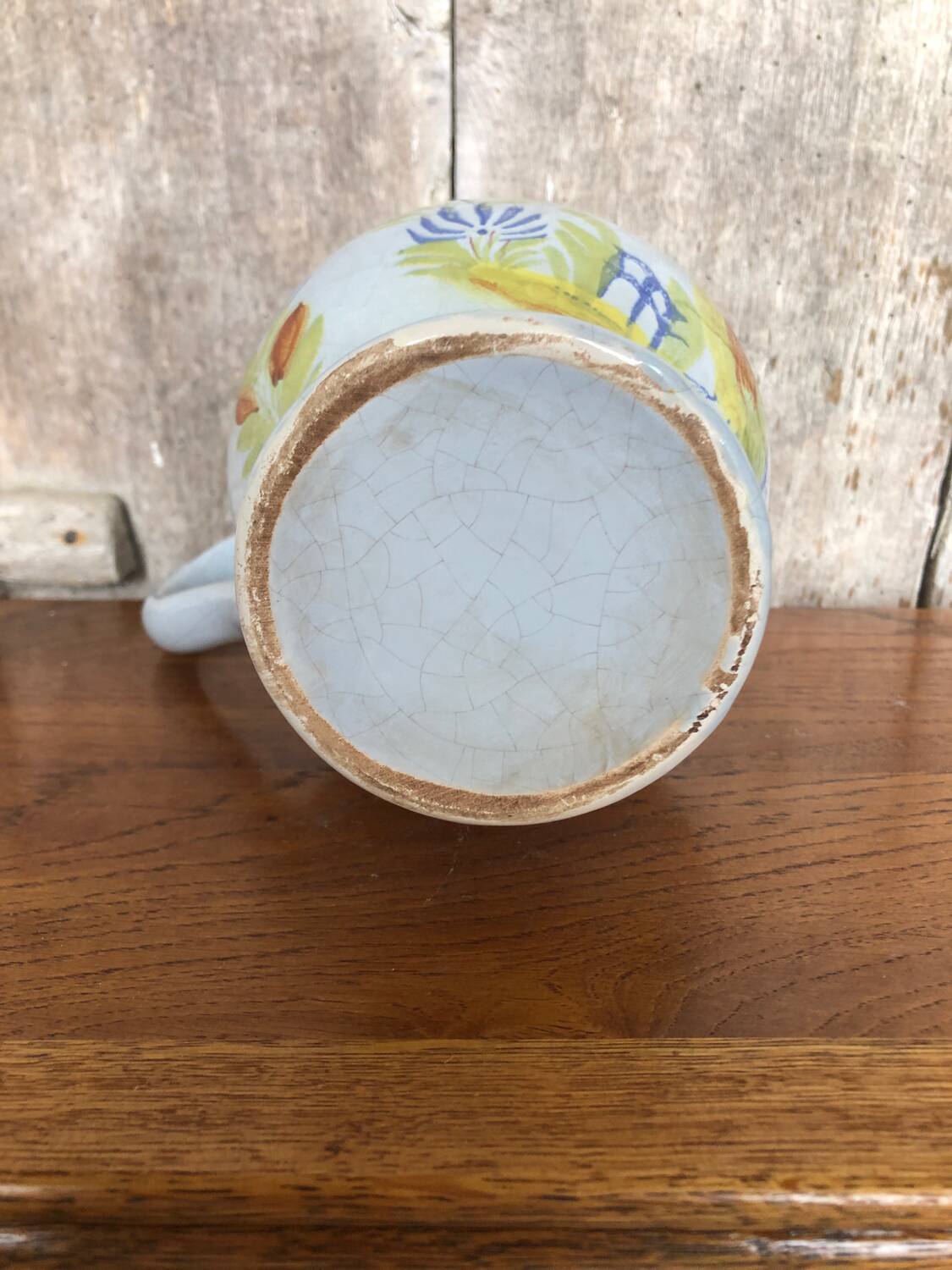 Old HB QUIMPER Pitcher White Cracked Ceramic Decor Birds Flowers #A765