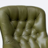 Swivel armchair in olive green leather 1970s