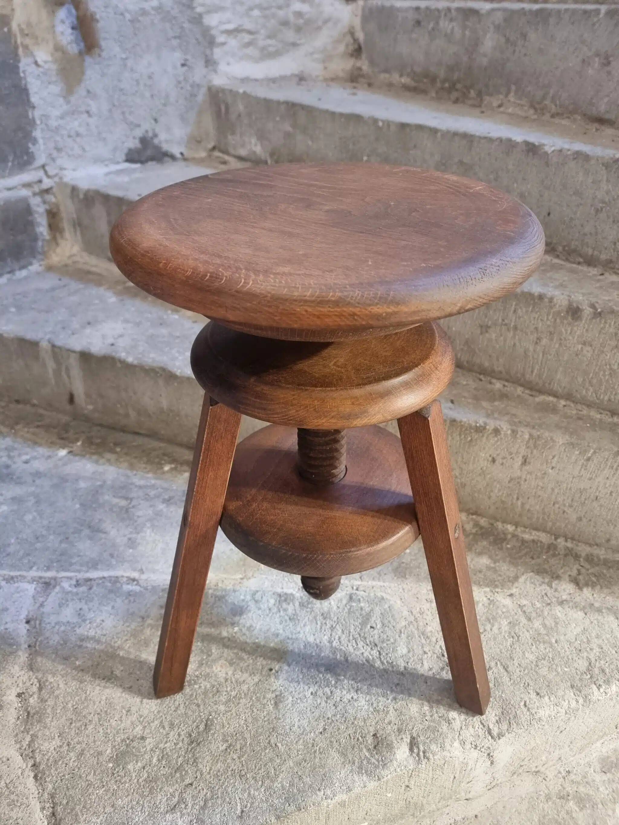 Vintage French adjustable beech stool, 1950s