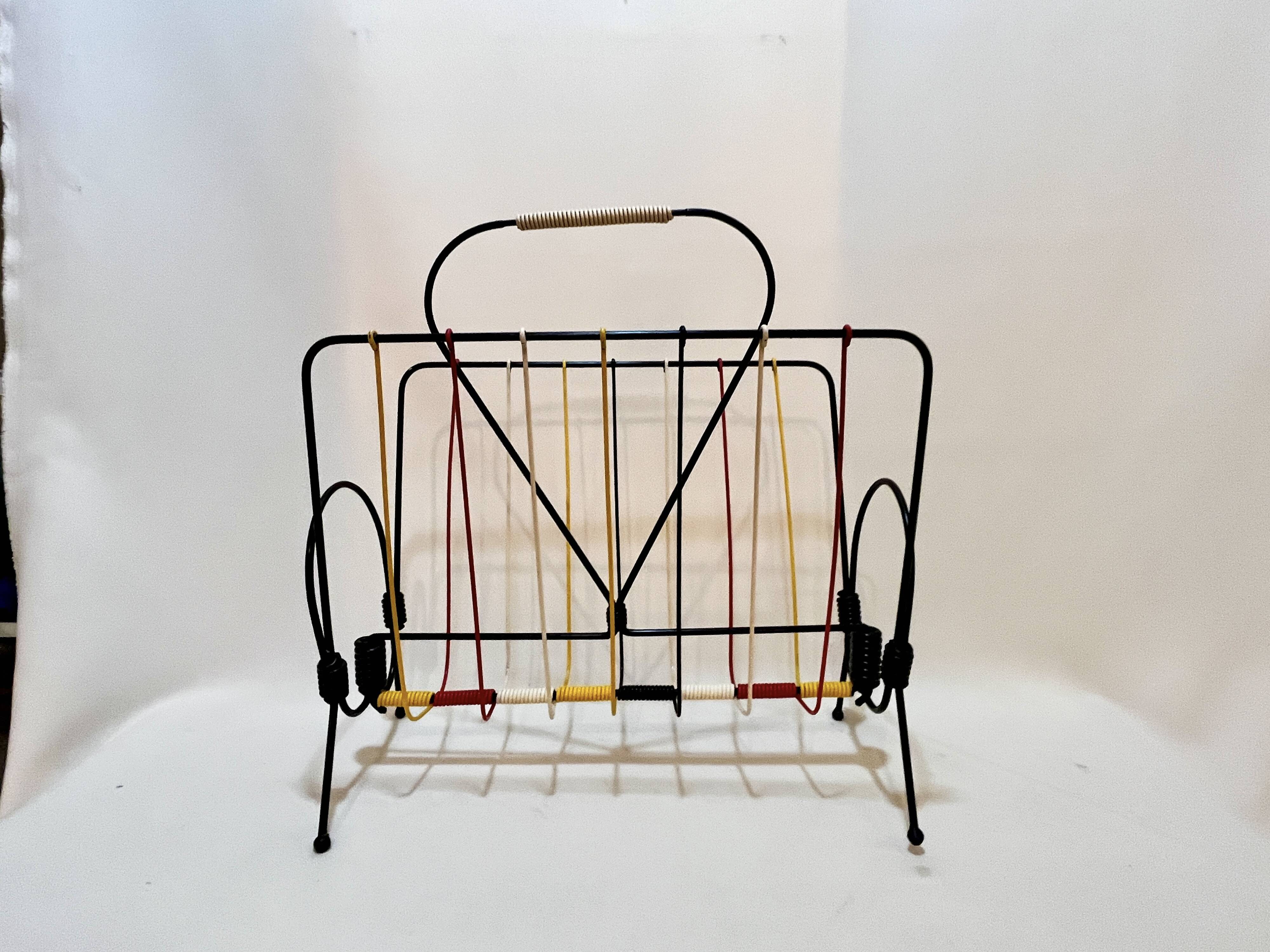 Vintage scoubidou vinyl magazine rack metal 50s 60s multicolor 1960