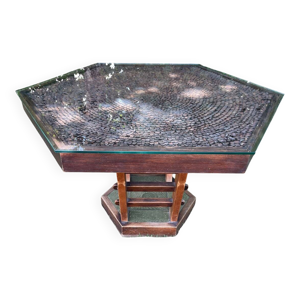 Table artisanale hexagonale - naturel