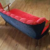 Scandinavian cocktail sofa red bi color, years 50 60 plush red black