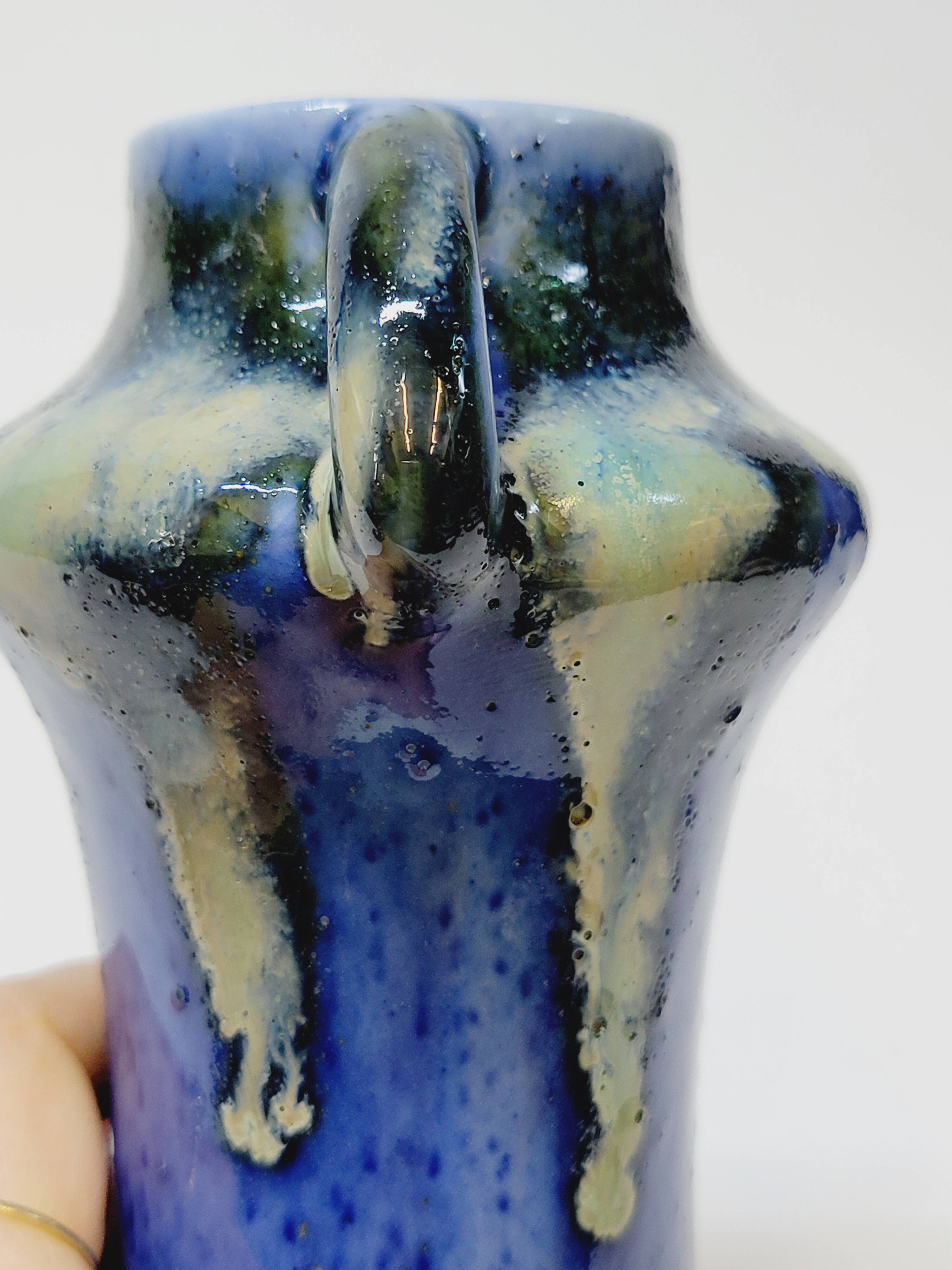 Antique Art Deco Blue Flemmé Stoneware Vase