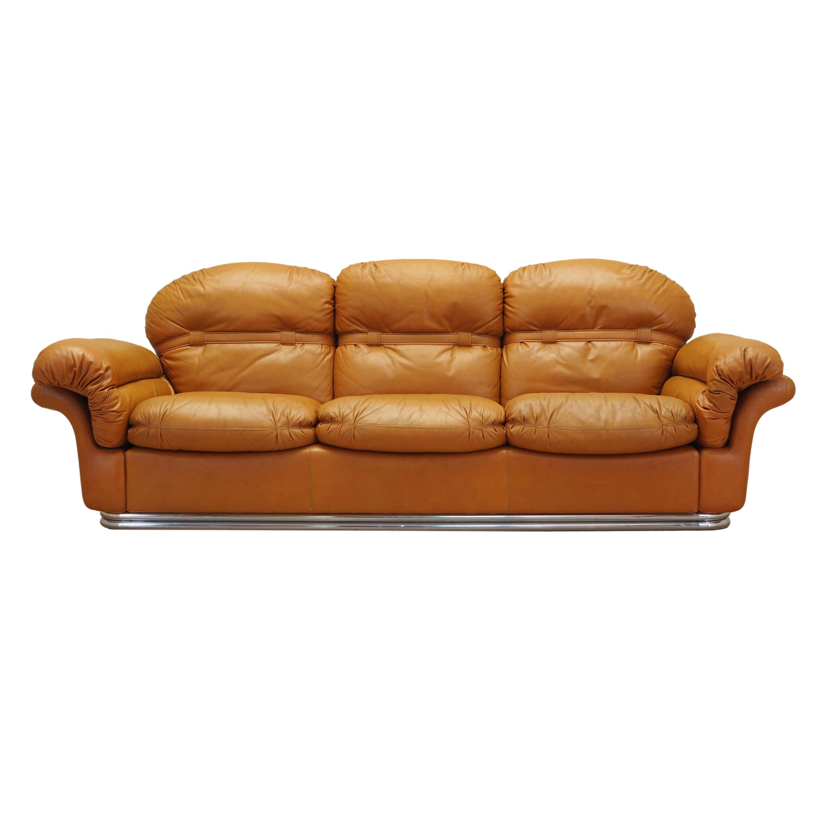 Orange leather sofa, Space Age design, 1960s, production: Italy