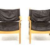 Set of 2 leather armchairs, Sweden, 1960
