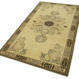 1950s Hand-Knotted Unique Turkish Beige Carpet 112 cm x 207 cm